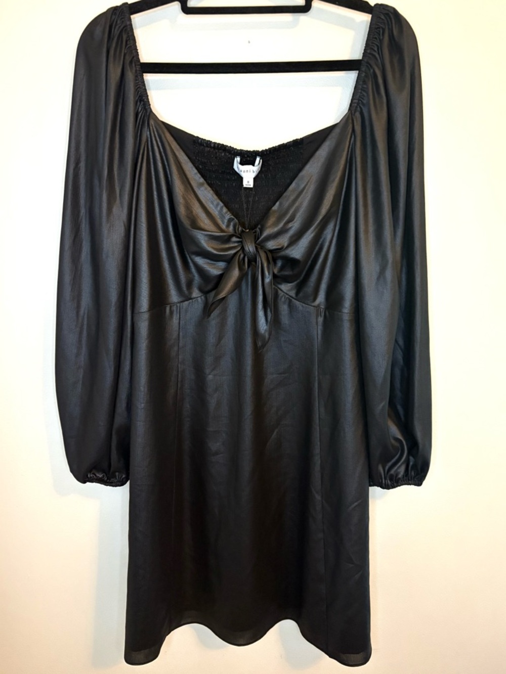 Gianni Bini Black Satin Look Mini Dress Tie Front Size 8 NWT
